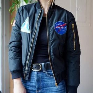 Black Puffy Jacket with Patches